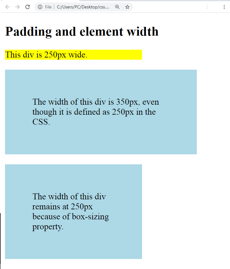 CSS Padding and element width